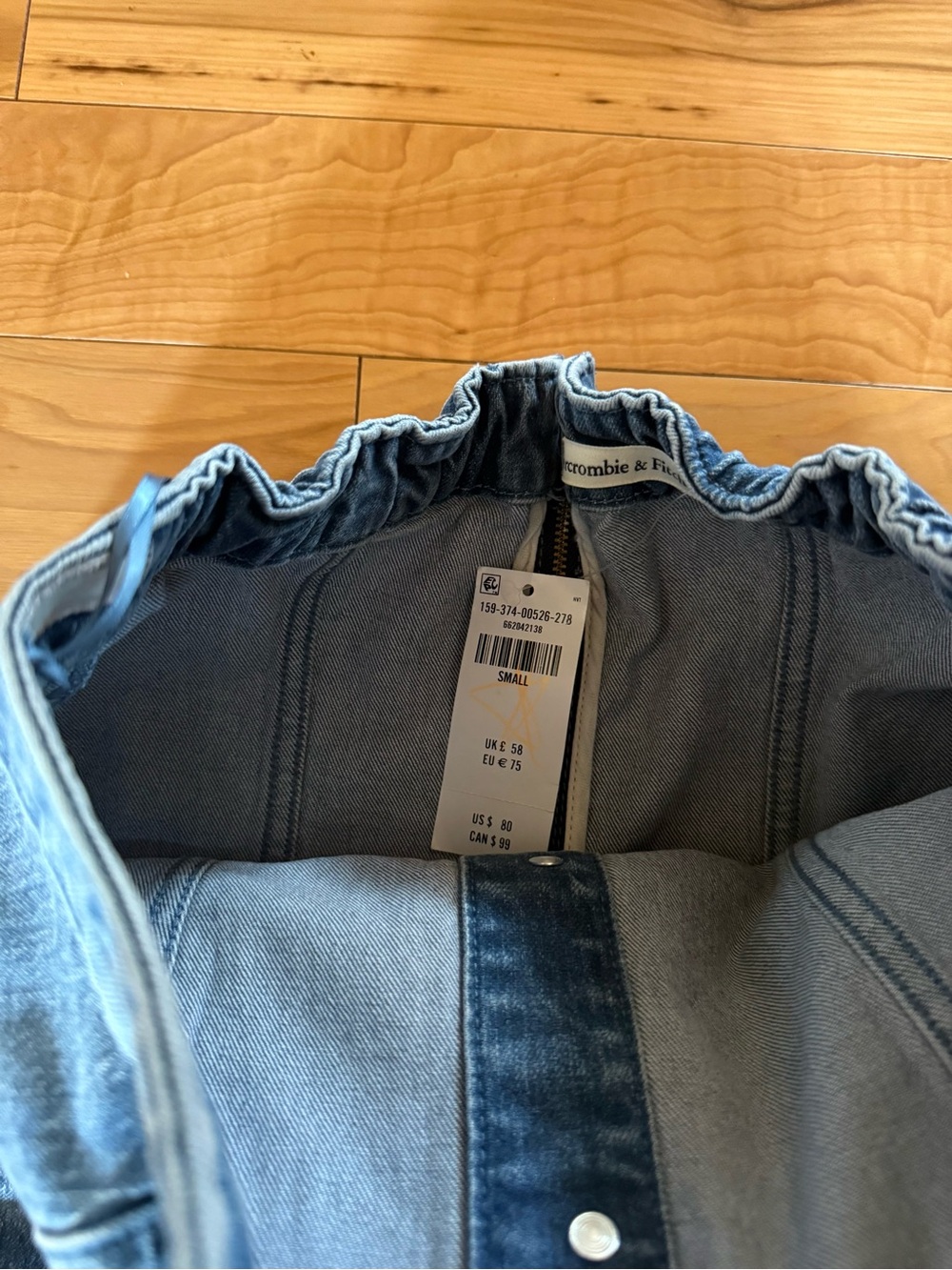 NWT Abercrombie & Fitch Blue Denim Button-Front Strapless Mini Dress - Picture 2 of 4